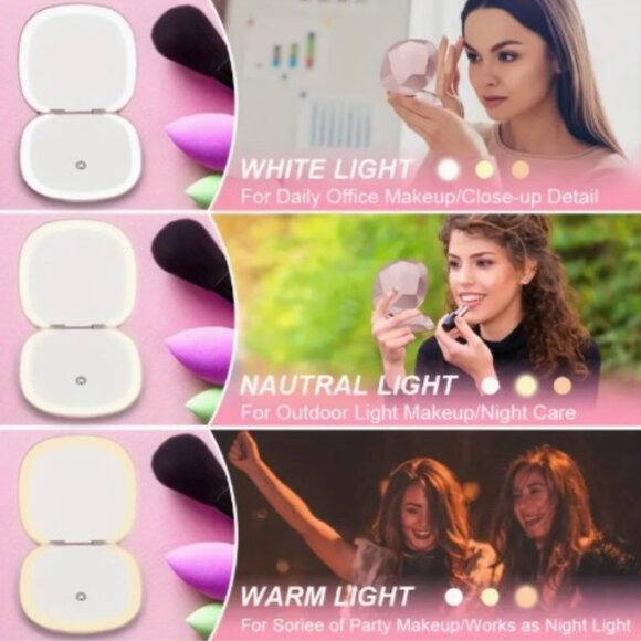 White Rechargeable LED Light Compact Mirror NEW - Picture 4 of 5